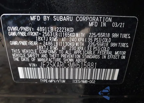 2021 Subaru Forester Sport from USA, damaged, VIN JF2SKARC3MH515881